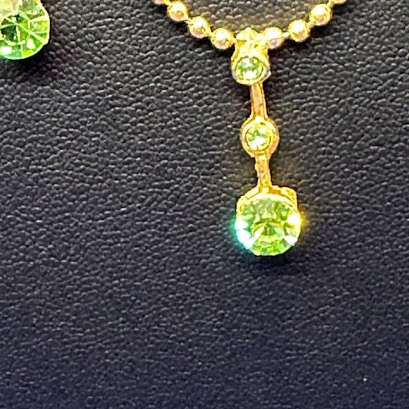 Green Faceted Crystal Necklace on Gold-Tone Round Ball Chain - Picture 5 of 16